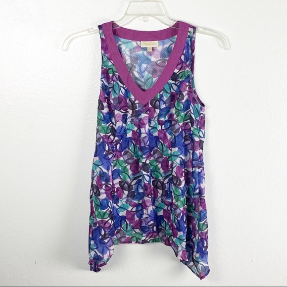 MODCLOTH Sleeveless Sheer Multicolored Print Wing Side Top, Size XS - Picture 2 of 9